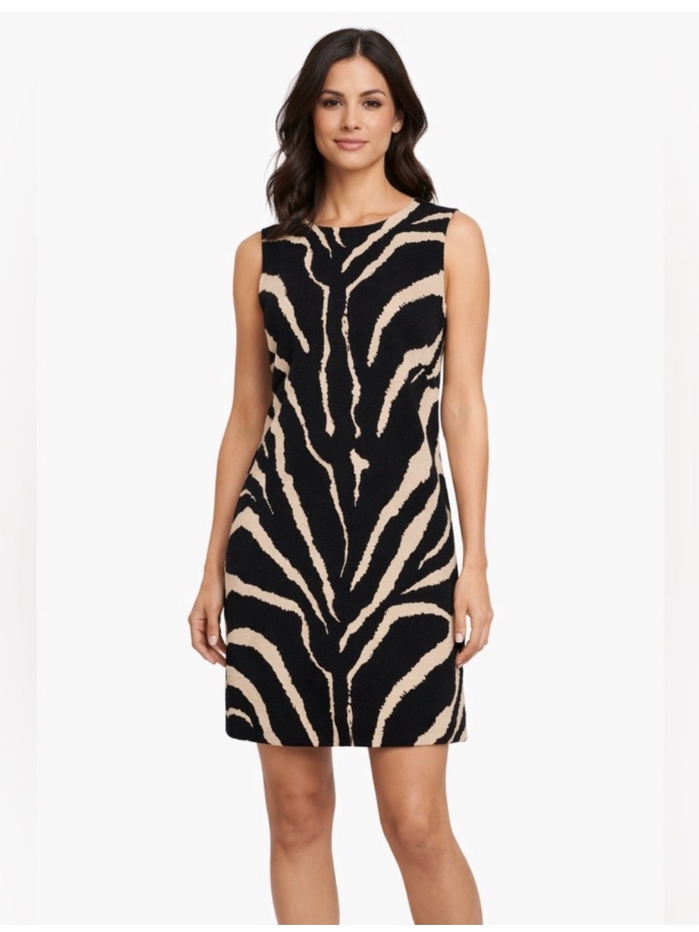 LOFT Black and White Zebra-Print Sleeveless Shift Dress